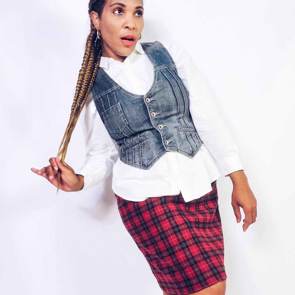 Plaid Wool Skirt - Picture 1 of 8